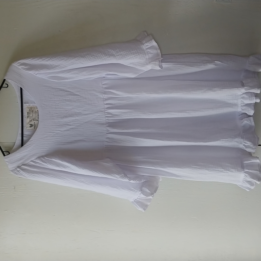 Farmhouse Frocks Fee Frock Baby Doll White Gauze Long Sleeve Dress SZ M